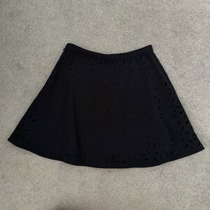 Banana Republic Vegan Suede Laser Cut Mini Skirt in Black Navy A-line Flared